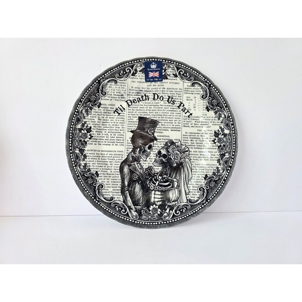 Royal Wessex Halloween Til Death Do Us Part Bride‎ Groom Skeleton Dinner Plate